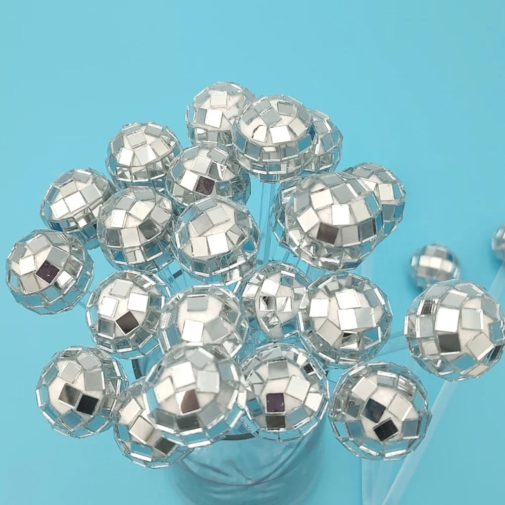 Disco Party Ball Drink Stirrer Round Top Swizzle Sticks 80 pieces